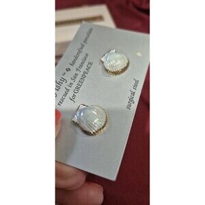 NEW Something Fishy Greenpeace Earrings Rescued in San Fran. Shimmer Gold Shells